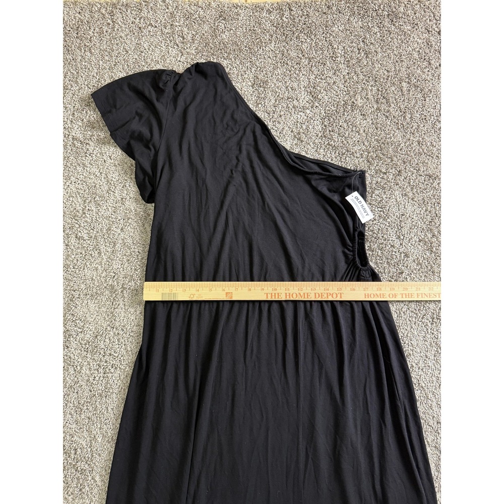 Old Navy Black One Shoulder Cutout‎ Midi Dress 2X Pullover Retro Minimalist - Picture 8 of 15